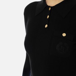 ELISABETTA FRANCHI Maglia polo in viscosa e seta a costine con ricamo logo