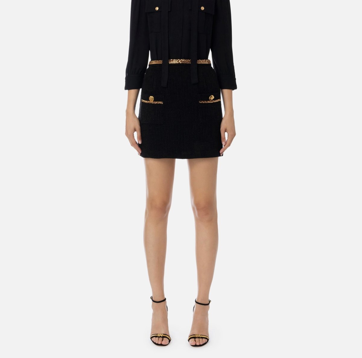 ELISABETTA FRANCHI Minigonna in tweed con catena - immagine 2