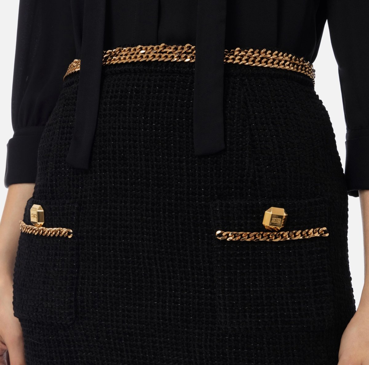 ELISABETTA FRANCHI Minigonna in tweed con catena - immagine 3