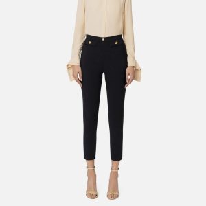 ELISABETTA FRANCHI Pantalone dritto in crêpe stretch con rivetto logo