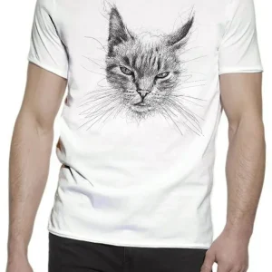 Gatto Stilizzato Color Cantante Soggetto 18-74 T-shirt Urban Slub Men Uomo 100% Cotone Fiammato JK