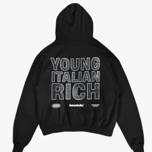 Basedodici "WORLD TOUR" Young Italian Rich Strass Hoodie Black