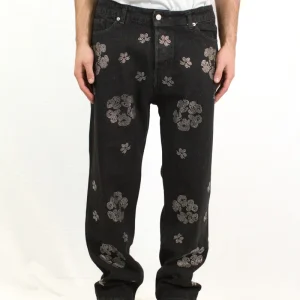 Jeans Strass Flower Black Regular