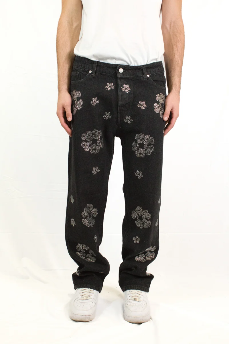 Jeans Strass Flower Black Regular - immagine 2