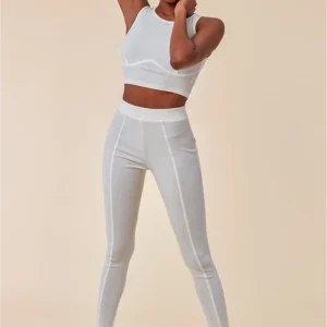 CITY GODDESS HIGH NECK CROP TOP CON LEGGINGS LOUNGE SET, BIANCO