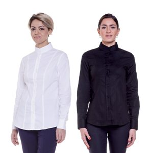 Camicia donna elasticizzata collo coreano manica lunga
