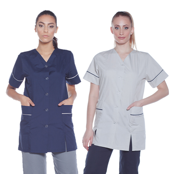 Camice donna corto blu e grigio