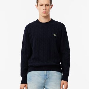 LACOSTE Maglione girocollo a trecce in lana cardata