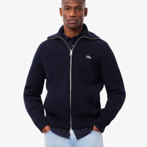 LACOSTE Maglione a collo alto in lana cardata con zip