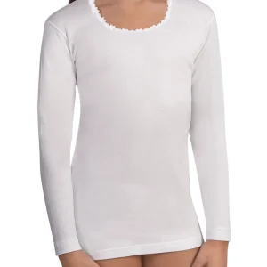 MAGLIA MANICA LUNGA RAGAZZA CATENA MACRAMÈ 100% COTONE CALDO INTERLOCK