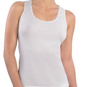 CANOTTA SPALLA LARGA DONNA GIROCOLLO CATENA MACRAMÈ 100% PURO COTONE COSTINA 1/1