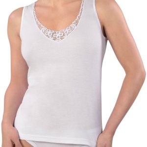 CANOTTA SPALLA LARGA DONNA APPLICAZIONE MACRAMÈ 100% PURO COTONE COSTINA 1/1