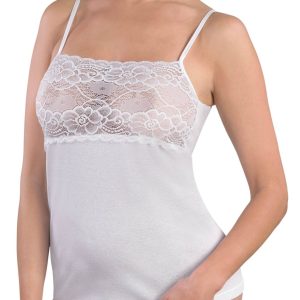 CANOTTA SPALLA STRETTA DONNA CON BALZA IN PIZZO COSTINA 1/1 IN 100% PURO COTONE 40/1