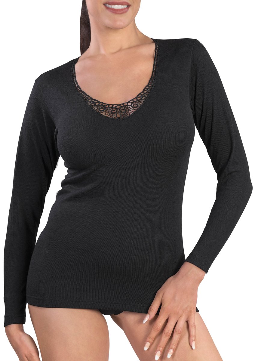 MAGLIA MANICA LUNGA DONNA APPLICAZIONE MACRAMÈ LANA E COTONE - immagine 3