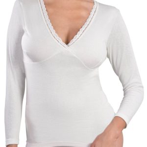 MAGLIA MANICA LUNGA DONNA FORMA SENO MACRAMÈ LANA E COTONE
