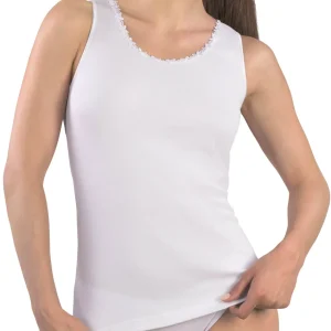 CANOTTA SPALLA LARGA DONNA GIROCOLLO CATENA MACRAMÈ 100% COTONE CALDO INTERLOCK