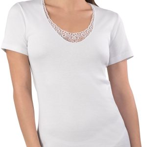 MAGLIA MEZZA MANICA DONNA APPLICAZIONE MACRAMร 100% COTONE CALDO INTERLOCK
