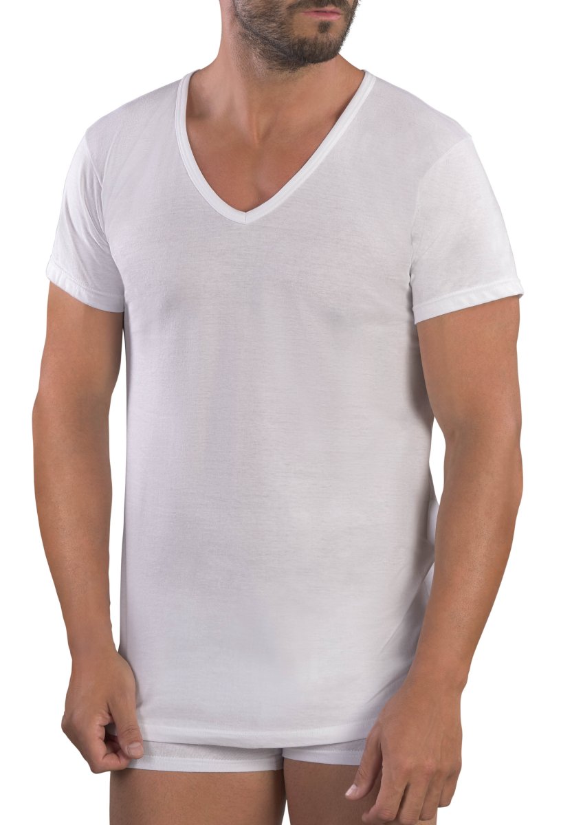 MAGLIA MEZZA MANICA UOMO COLLO A PUNTA 100% PURO COTONE JERSEY - immagine 2