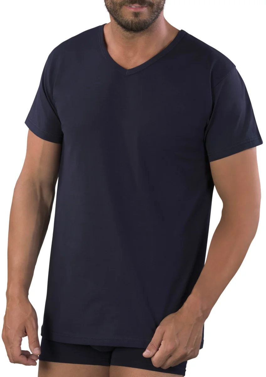 MAGLIA MEZZA MANICA UOMO COLLO A PUNTA 100% PURO COTONE JERSEY - immagine 4