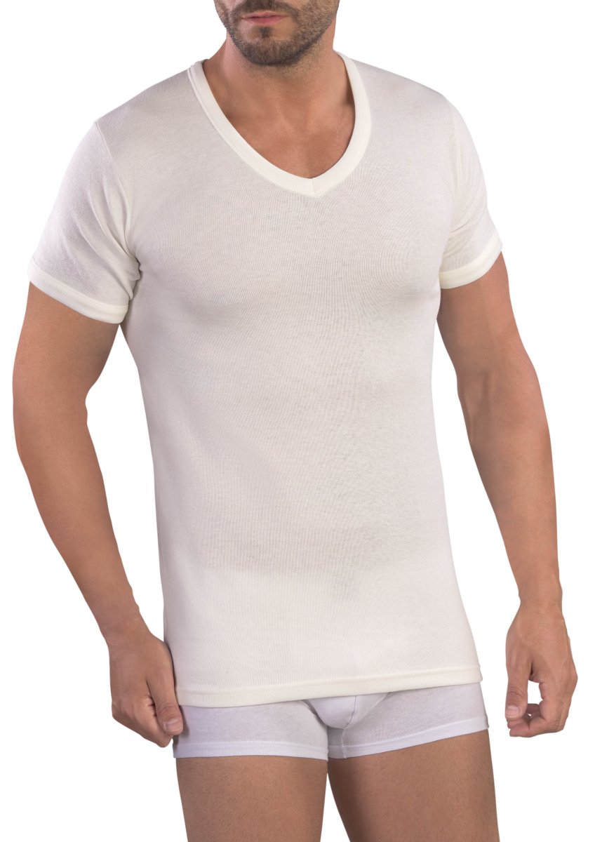 MAGLIA MEZZA MANICA UOMO COLLO A PUNTA LANA E COTONE - immagine 2