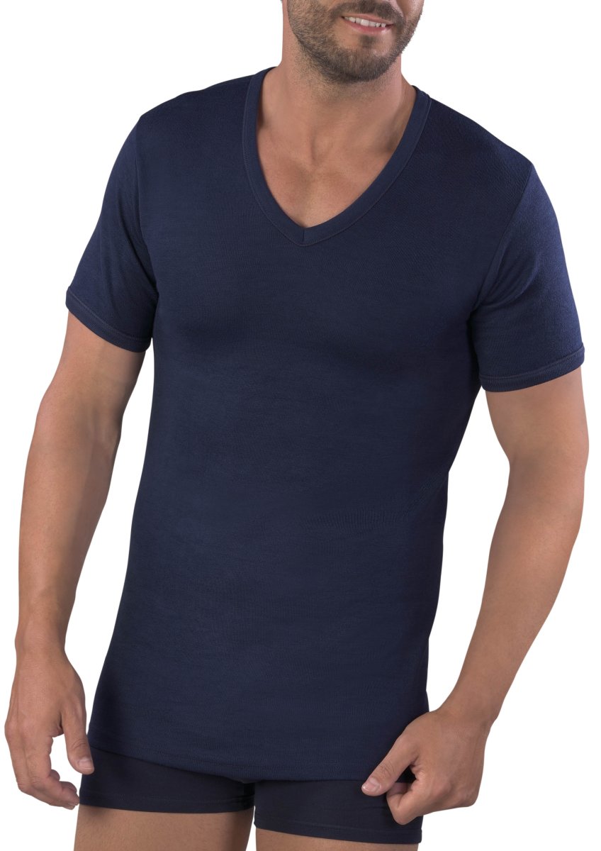 MAGLIA MEZZA MANICA UOMO COLLO A PUNTA LANA E COTONE - immagine 4