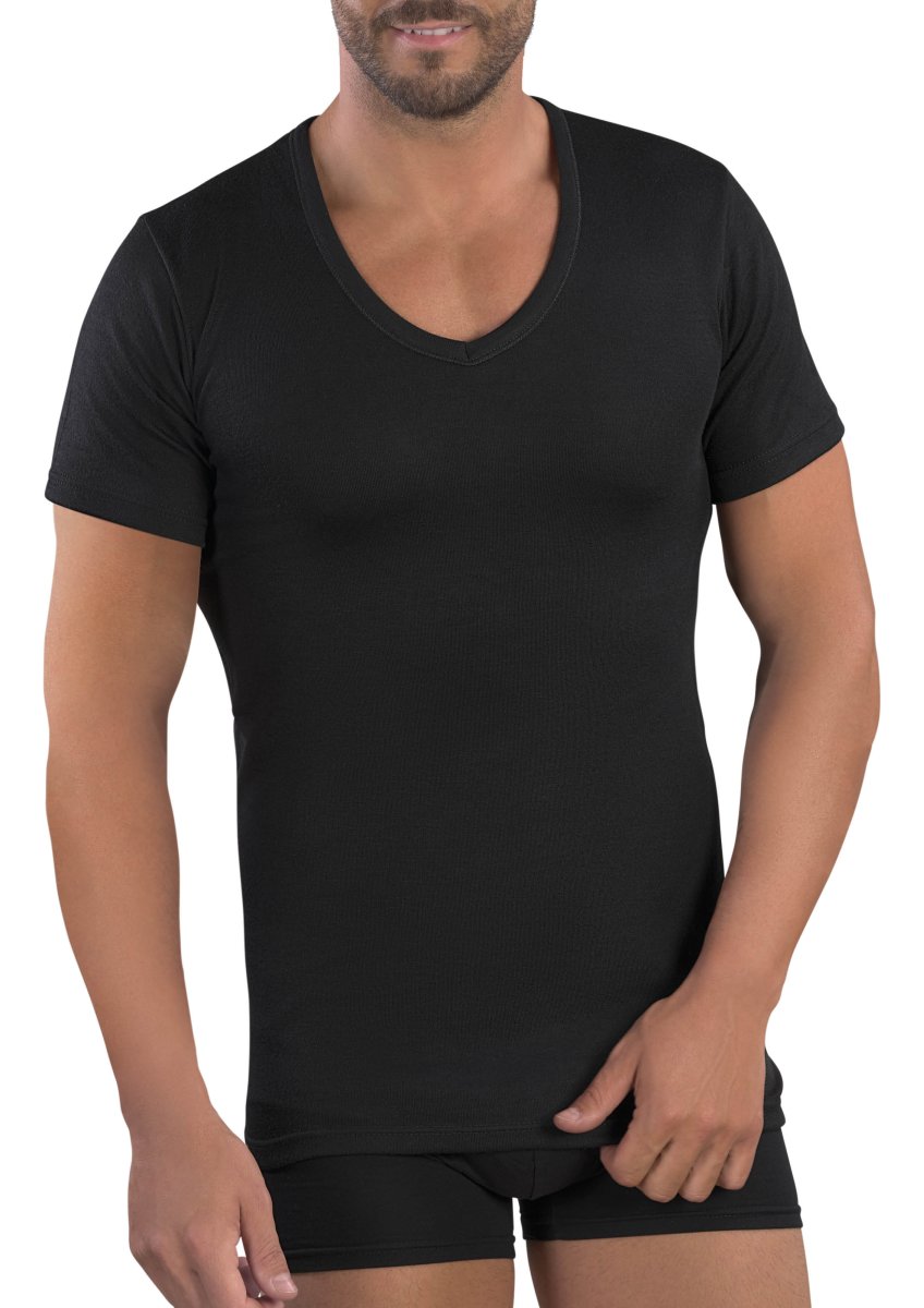 MAGLIA MEZZA MANICA UOMO COLLO A PUNTA LANA E COTONE - immagine 3