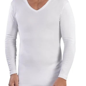 MAGLIA MANICA LUNGA UOMO COLLO A PUNTA 100% COTONE CALDO INTERLOCK