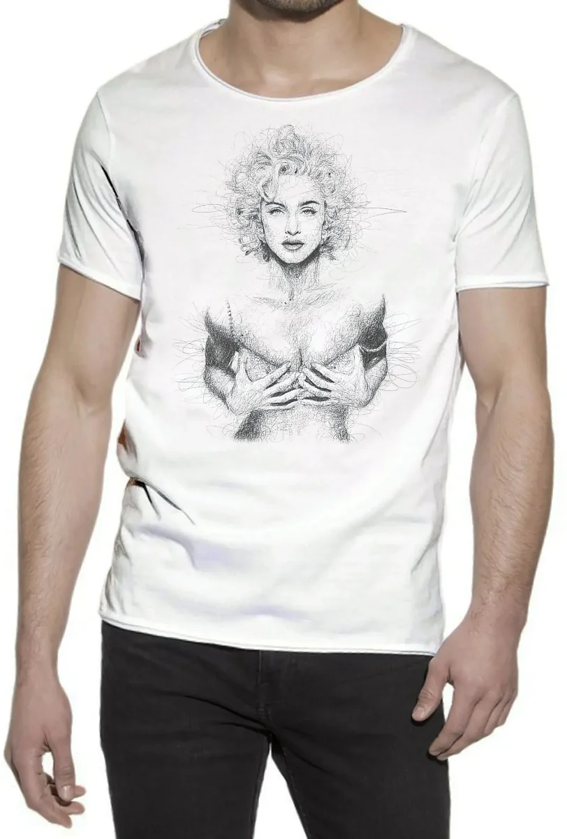 Madonna The Legend Stilizzato Soggetto Cantante 18-30 T-shirt Urban Slub Men Uomo 100% Cotone Fiammato JK