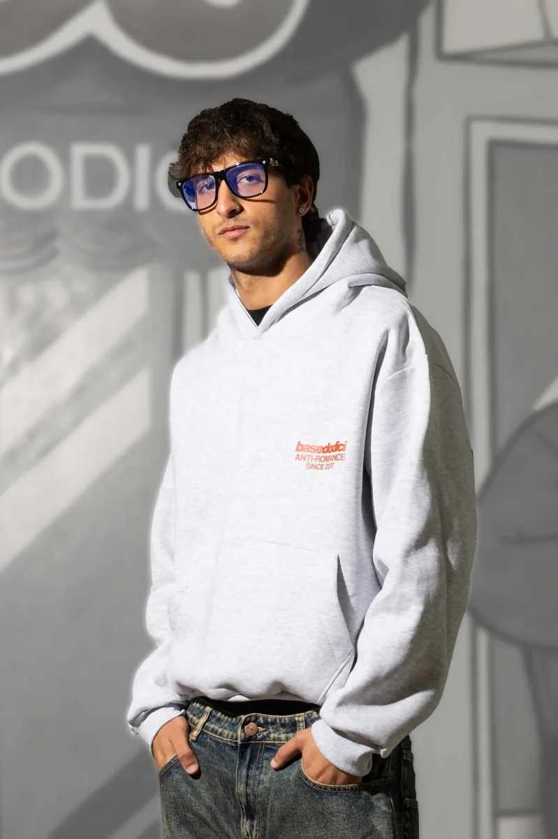 Basedodici Hoodie "Social Media Killed Romance" AshGrey/Red - immagine 7