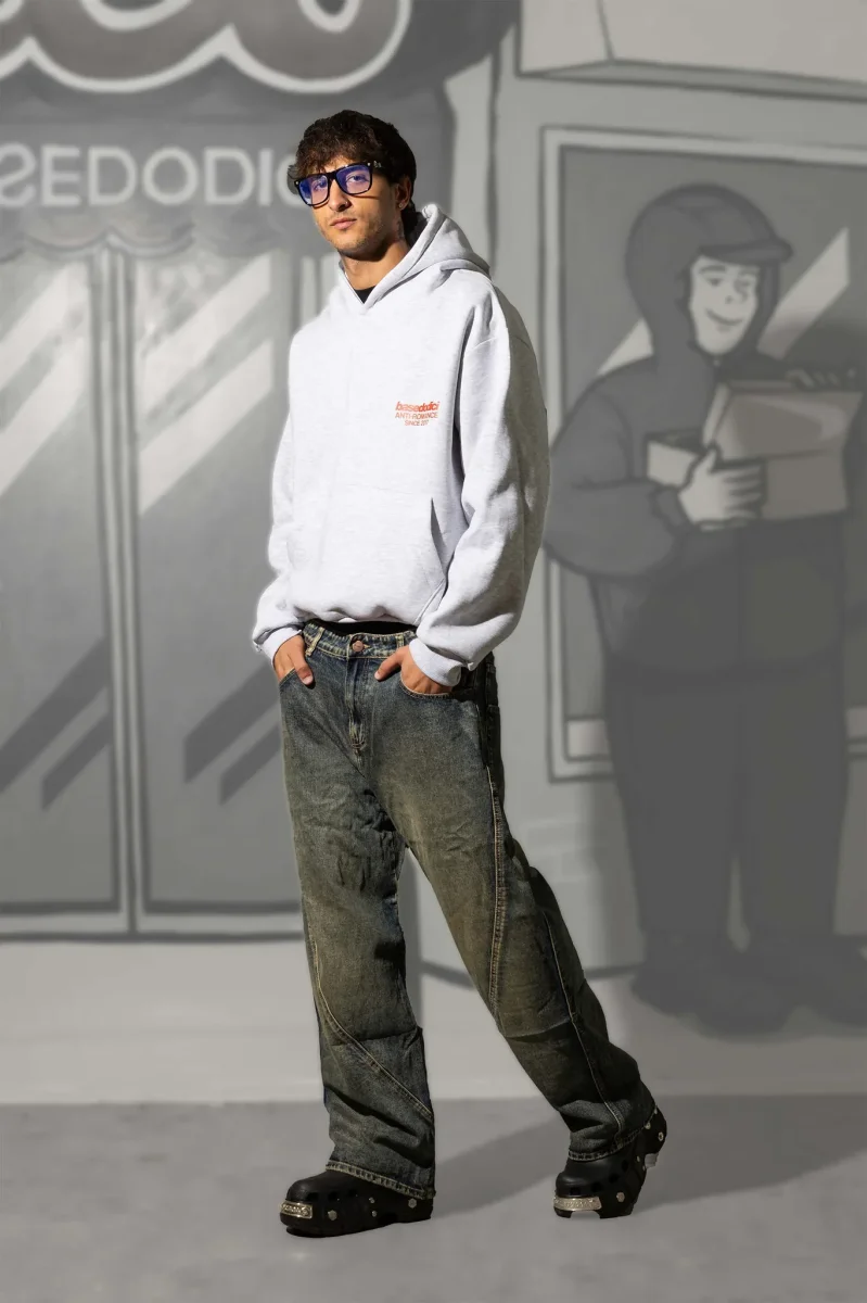 Basedodici Hoodie "Social Media Killed Romance" AshGrey/Red - immagine 8