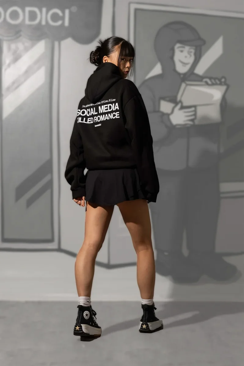 Basedodici Hoodie "Social Media Killed Romance" Black/White - immagine 6