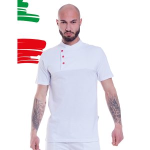 Polo chef bianca manica corta bottoni colorati