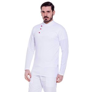 Polo chef bianca manica lunga bottoni colorati