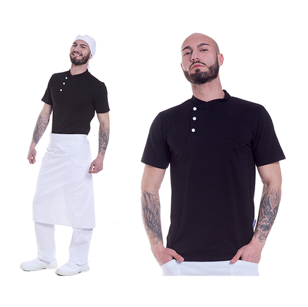 Polo chef nera manica corta bottoni colorati