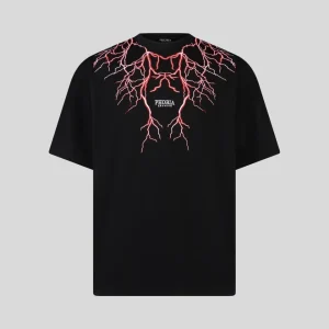 Phobia Black Tshirt Red Embroidered Thunder