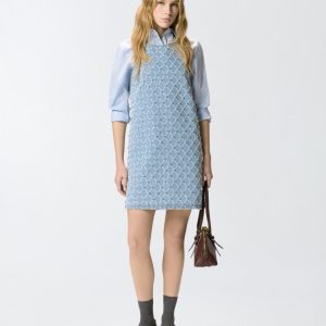 PINKO Abito corto in denim con disegno rombi e strass