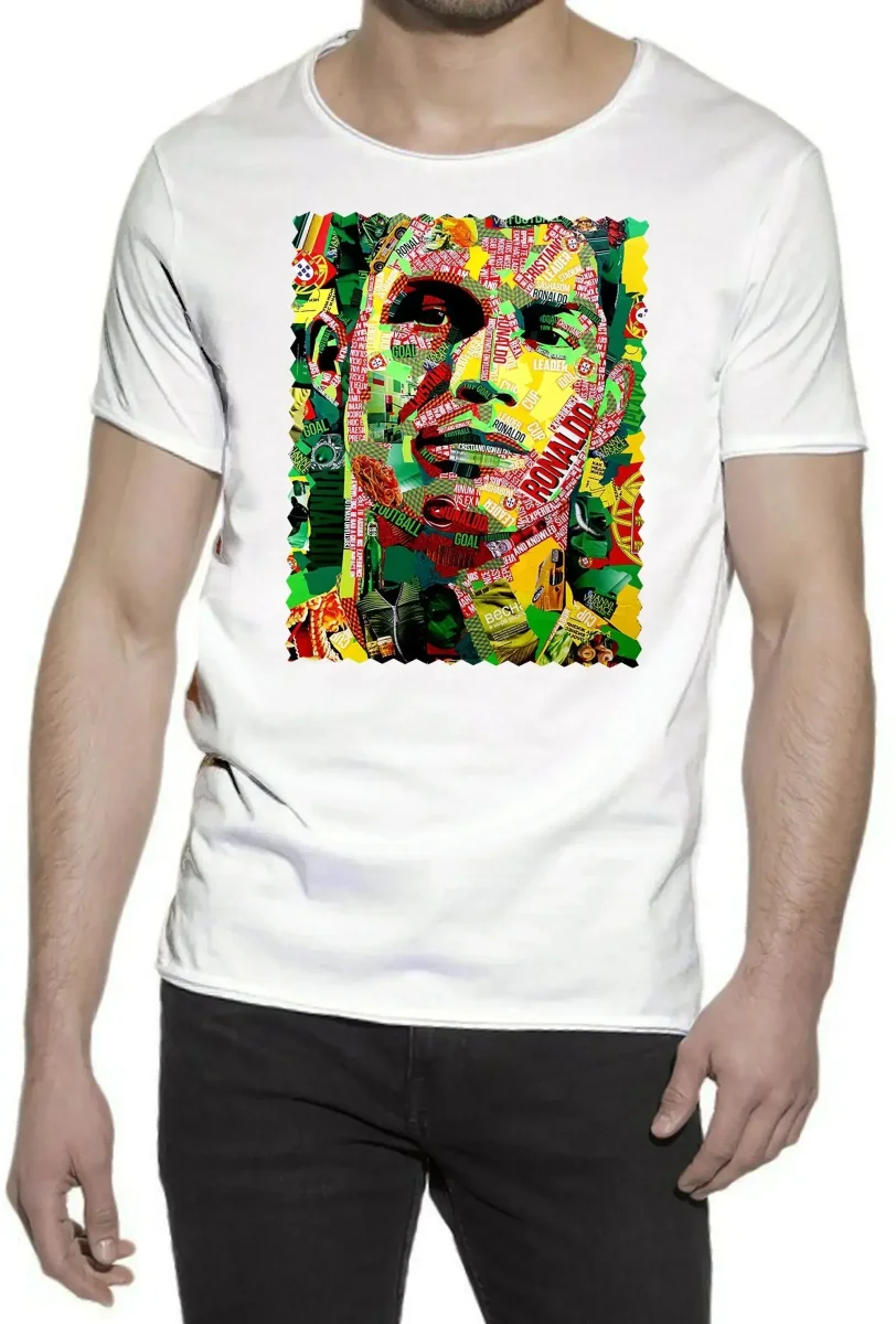 Portrait Ronaldo Color Artistico Stilizzato 18-30-19 T-shirt Urban Slub Men Uomo 100% Cotone Fiammato JK