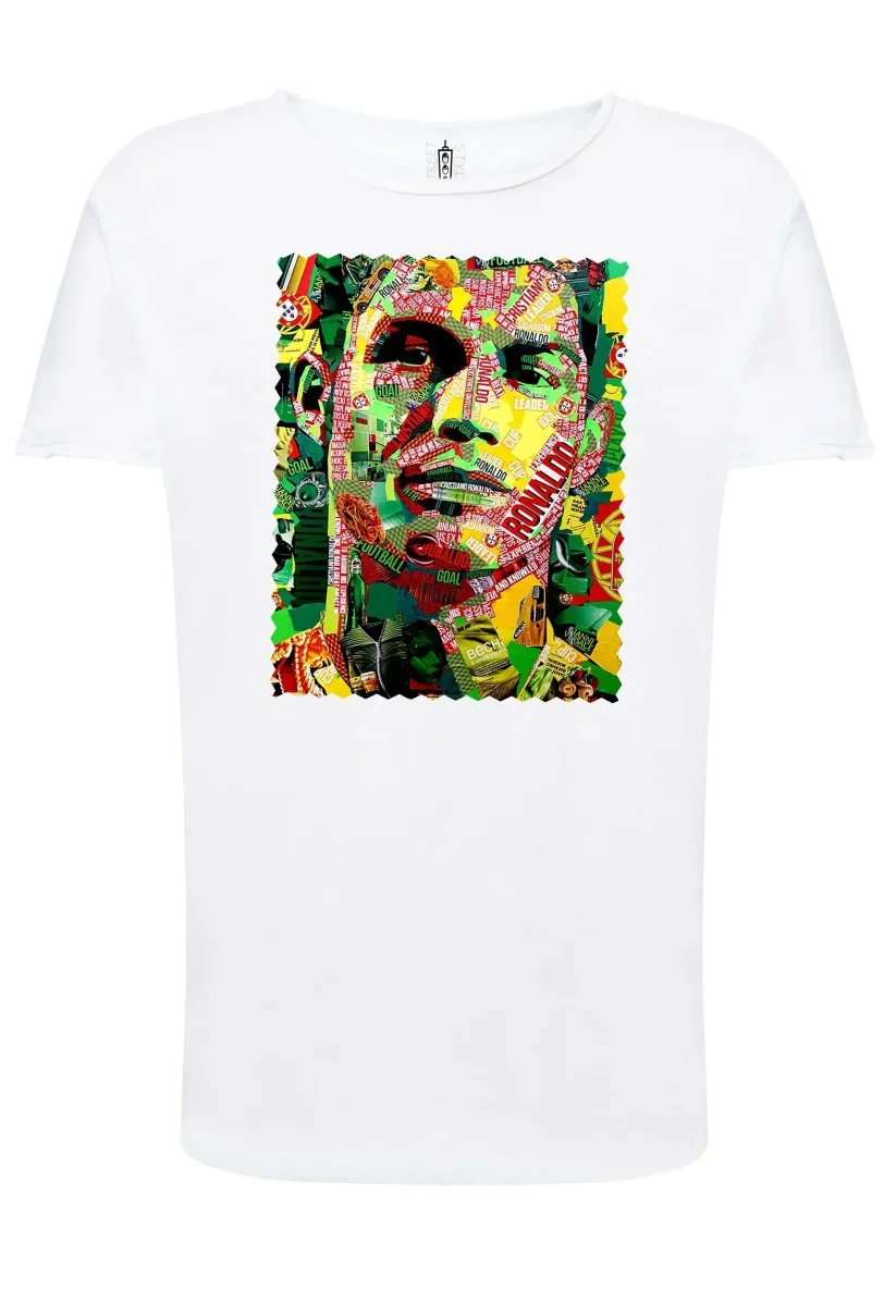 Portrait Ronaldo Color Artistico Stilizzato 18-30-19 T-shirt Urban Slub Men Uomo 100% Cotone Fiammato JK - immagine 3