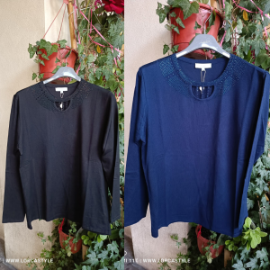 Maglione elegante con strass nero e blu notte