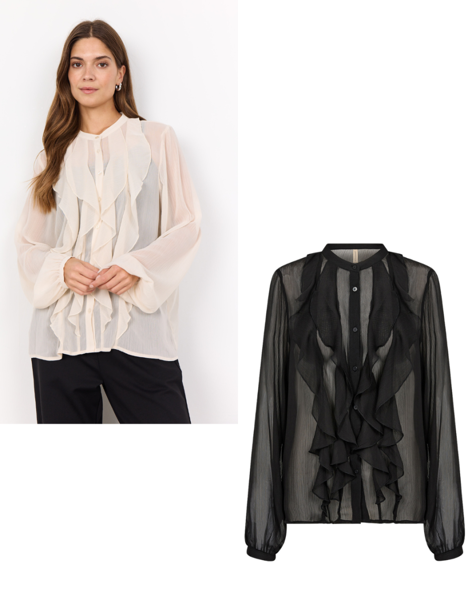 Blusa con Volant nera e vaniglia – Eleganza e Sostenibilità - immagine 2