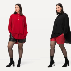 Tunica Svasata a Più Strati con Colletto Alto in Nero e Rosso Ferrari