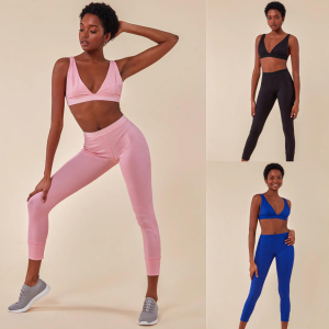 BRALET AND LEGGING WORKOUT LOUNGE SET, BLU, NERO E ROSA
