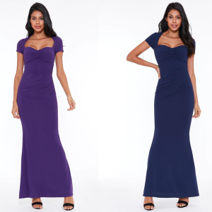 SWEETHEART NECK MAXI DRESS viola e blu notte