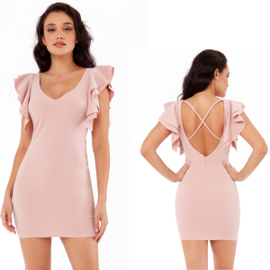 Vestito corto sexy rosa cipria