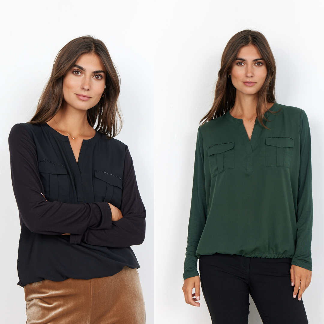 Blusa morbidissima in verde e nero elastico sotto