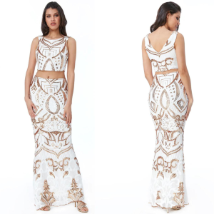 gonna lunga ricamata con paillettes Goddiva