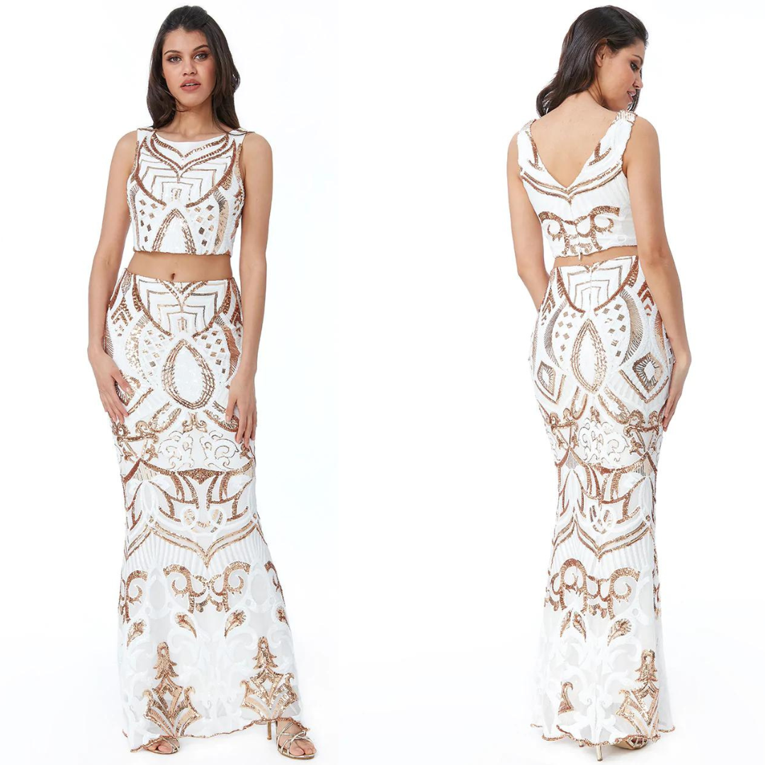 gonna lunga ricamata con paillettes Goddiva - immagine 5