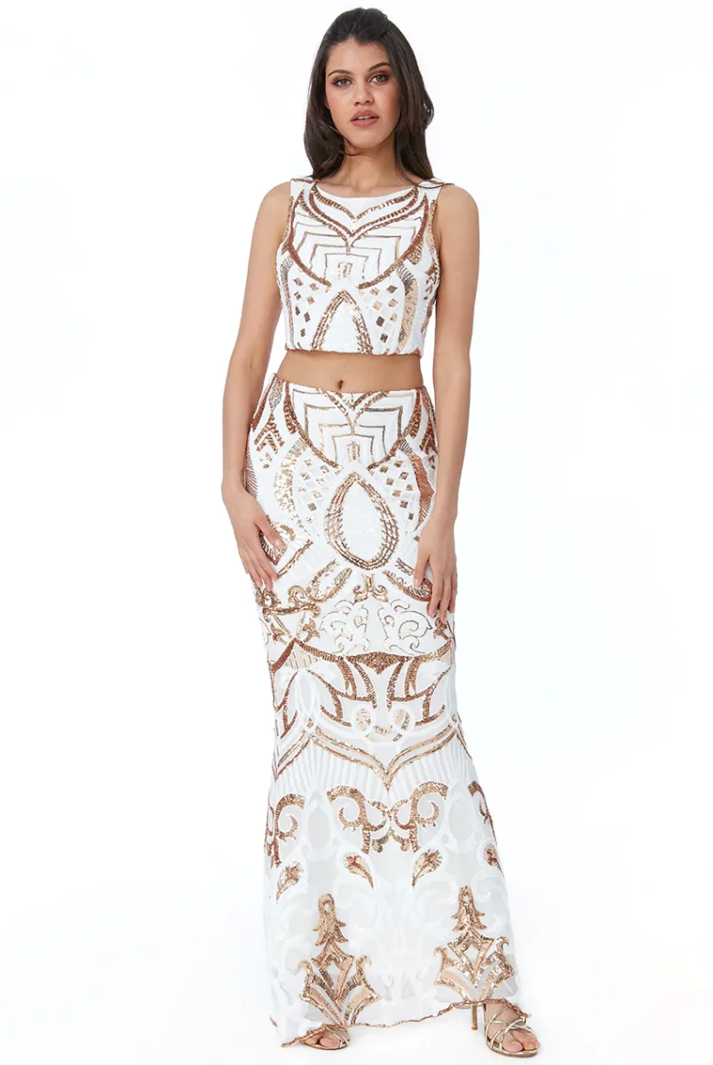 gonna lunga ricamata con paillettes Goddiva - immagine 3