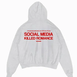 Basedodici Hoodie "Social Media Killed Romance" AshGrey/Red