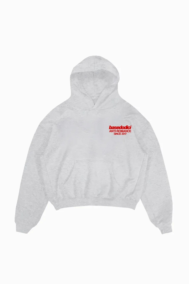 Basedodici Hoodie "Social Media Killed Romance" AshGrey/Red - immagine 3